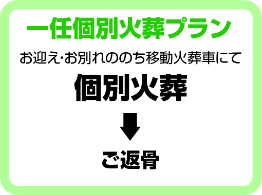 一任個別火葬プラン　お迎え。お別れののち移動火葬車にて個別火葬、ご返骨